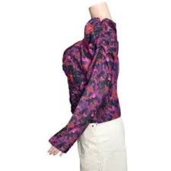 Anthropologie Samant Chauhan Blouse 2X Purple Floral Puff Square Ruched NWT - Picture 2 of 15